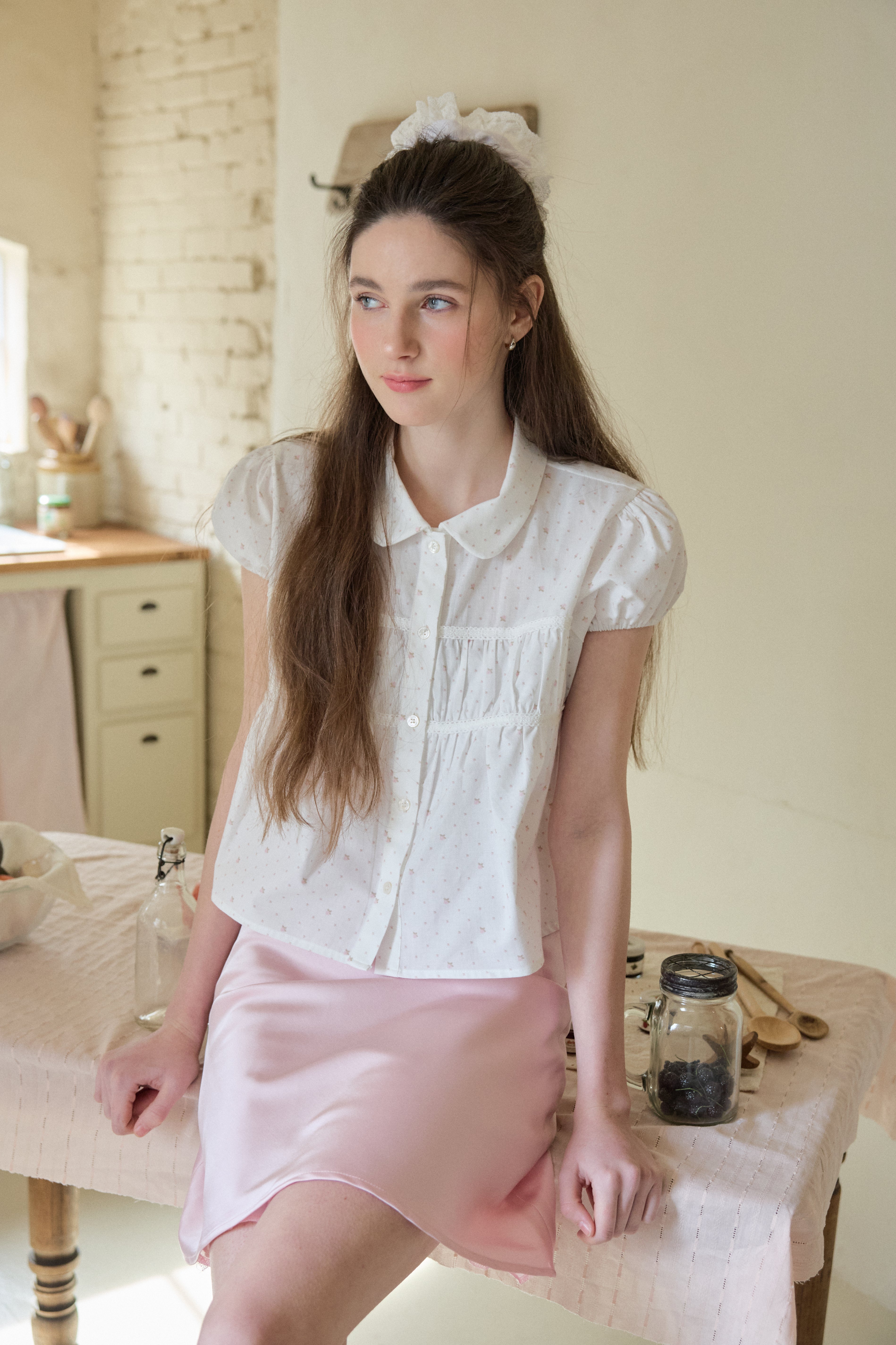 LETTER FROM MOON × dasique] Shirred Volume Shirt Blouse