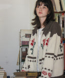 Rose Flower Jacquard Knit Wool Zip-up