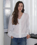 Blanc Frill V-Neck Fleece Blouse