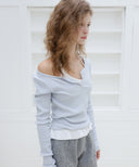 Letters Button Heart Neck T-Shirt