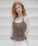 Letters Frill Label Halter Neck Top
