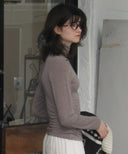 Side Button Basic Turtleneck