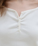Letters Button Heart Neck T-Shirt