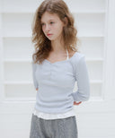 Letters Button Heart Neck T-Shirt