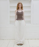 Letters Frill Label Halter Neck Top