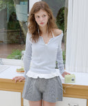Letters Button Heart Neck T-Shirt