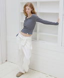 Letters Button Heart Neck T-Shirt