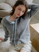 Deep U-neck Punching Wool Cardigan