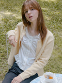 Deep U-neck Punching Wool Cardigan