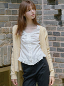 Deep U-neck Punching Wool Cardigan