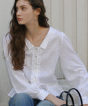 Blanc Frill V-Neck Fleece Blouse