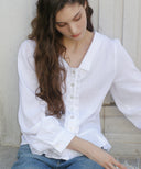 Blanc Frill V-Neck Fleece Blouse