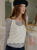Frill Button Knit Wool Vest