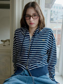 Sena Stripe Cotton Hooded Zip-Up