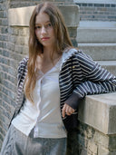 Sena Stripe Cotton Hooded Zip-Up