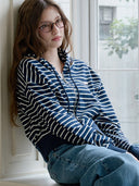 Sena Stripe Cotton Hooded Zip-Up