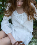 Claire Ribbon Ruffle Balloon Blouse