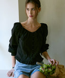 Sage Eyelet Frill Blouse