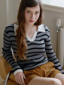 Striped Slim Fit Collar Knit