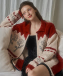 Rose Flower Jacquard Knit Wool Zip-up