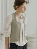 Frill Button Knit Wool Vest