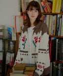 Rose Flower Jacquard Knit Wool Zip-up