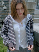 Sena Stripe Cotton Hooded Zip-Up