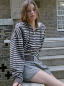Sena Stripe Cotton Hooded Zip-Up
