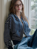 Sena Stripe Cotton Hooded Zip-Up