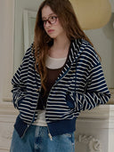 Sena Stripe Cotton Hooded Zip-Up