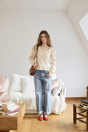 Noteny Round-Neck Frill Blouse