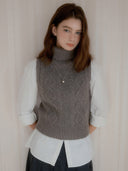 Cable Turtleneck Wool Vest