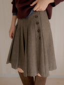 Button Midi Pleated Wool Skirt