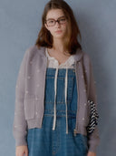 Dot Alpaca Wool Knit Zip-Up