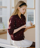 Dot Alpaca Wool Knit Zip-Up