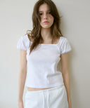 Letters Square Neck Puff Sleeve T-Shirt