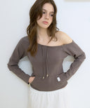 Letters Off-Shoulder Pocket T-Shirt
