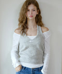 Letters Hairy Bustier Wool Knit