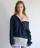 Letters V-Neck Waffle Sweatshirt
