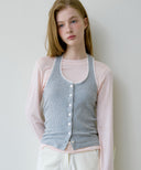 [Navy/Cream 予約販売/5月上旬入荷]Letters Lace Button Halterneck Top