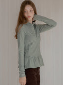 Stripe Two-Way Frill Turtleneck