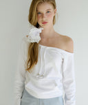 Letters Off-Shoulder Pocket T-Shirt