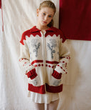 Rose Flower Jacquard Knit Wool Zip-up