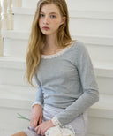 Letters Lace Boatneck T-Shirt