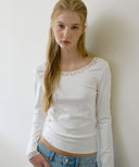 Letters Lace Boatneck T-Shirt