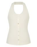 [Navy/Cream 予約販売/5月上旬入荷]Letters Lace Button Halterneck Top