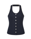 [Navy/Cream 予約販売/5月上旬入荷]Letters Lace Button Halterneck Top