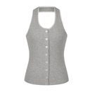 [Navy/Cream 予約販売/5月上旬入荷]Letters Lace Button Halterneck Top