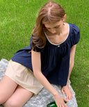 Noir Shirring Flare Blouse