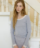 Letters Lace Boatneck T-Shirt